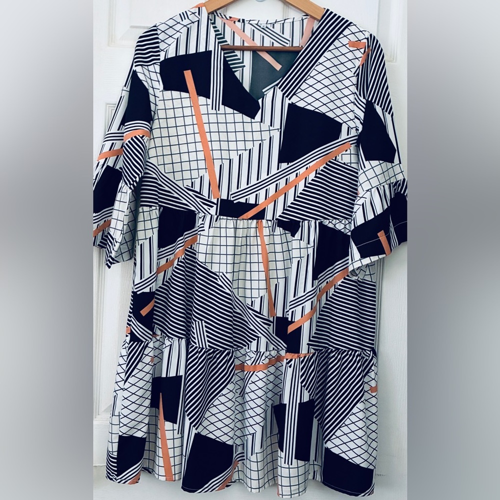 Geometric Black and White Mini Dress